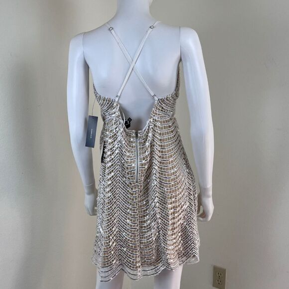 Lulus Lele Women Size L White Silver Sequin Mini NEW Dress Strappy Holiday Party - Picture 12 of 15